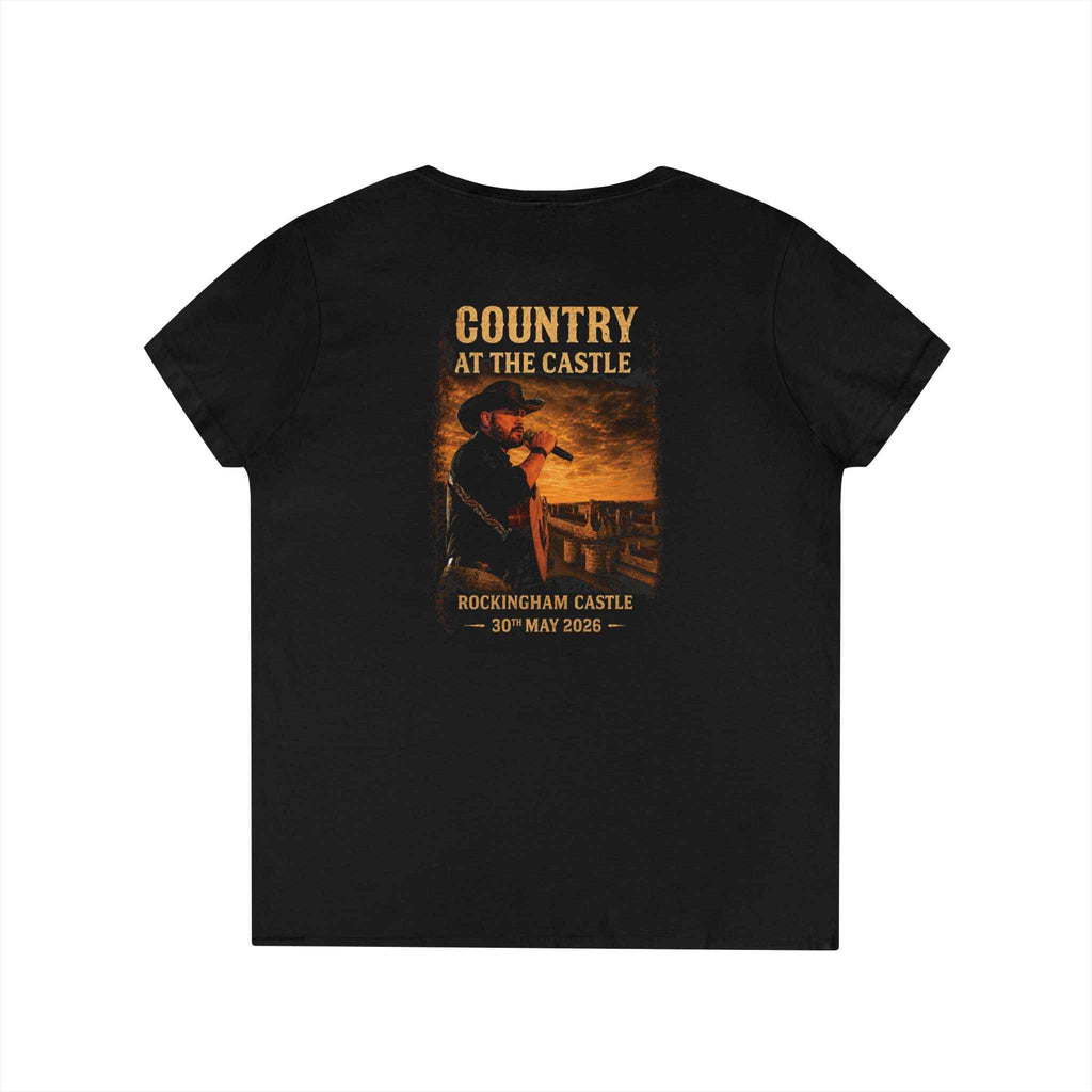 Ladies V-Neck Country at the Castle Black Tee