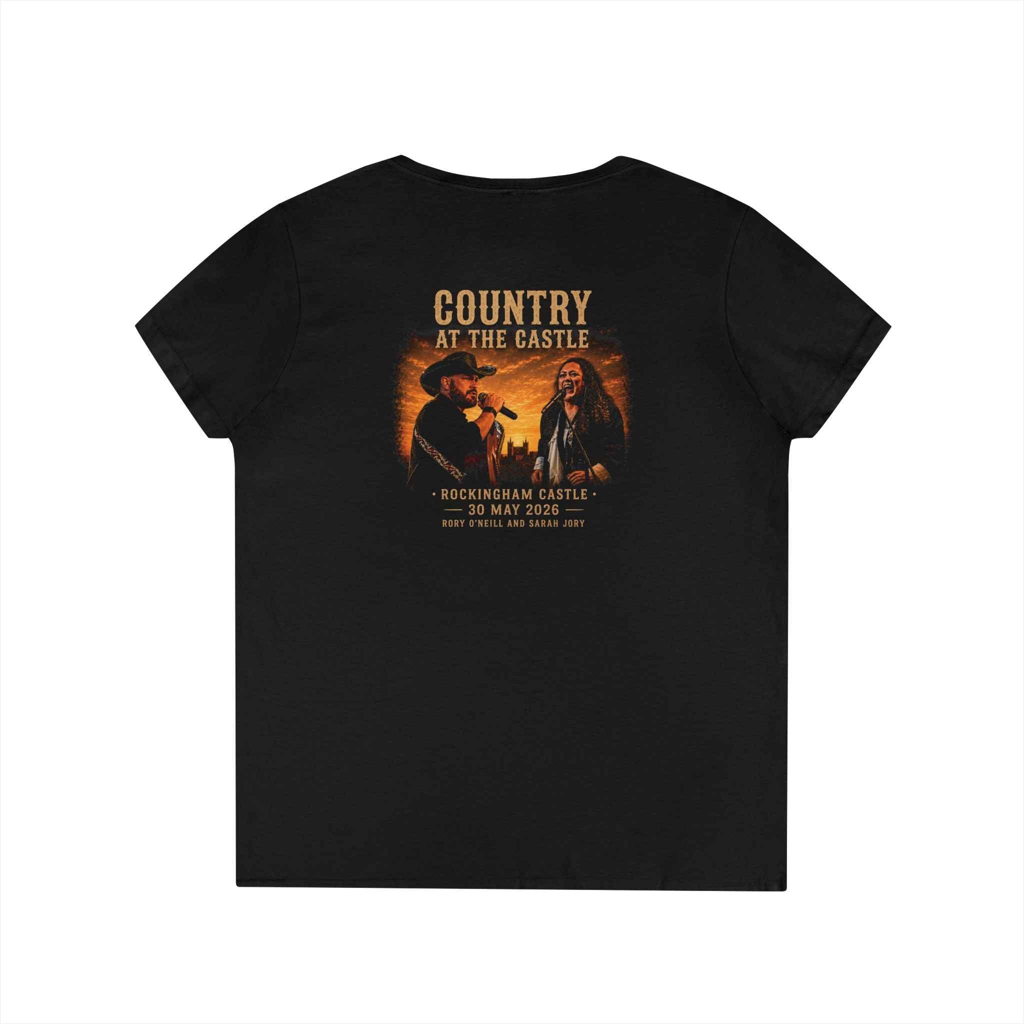 Ladies V-Neck Country at the Castle Black Tee